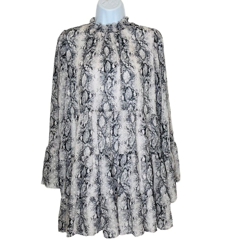 ALTAR’D STATE Exotic Print Boho Peasant Dress Gray Large